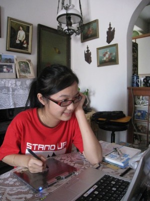 Talented Yisin working on the logo in my place yesterday afternoon.