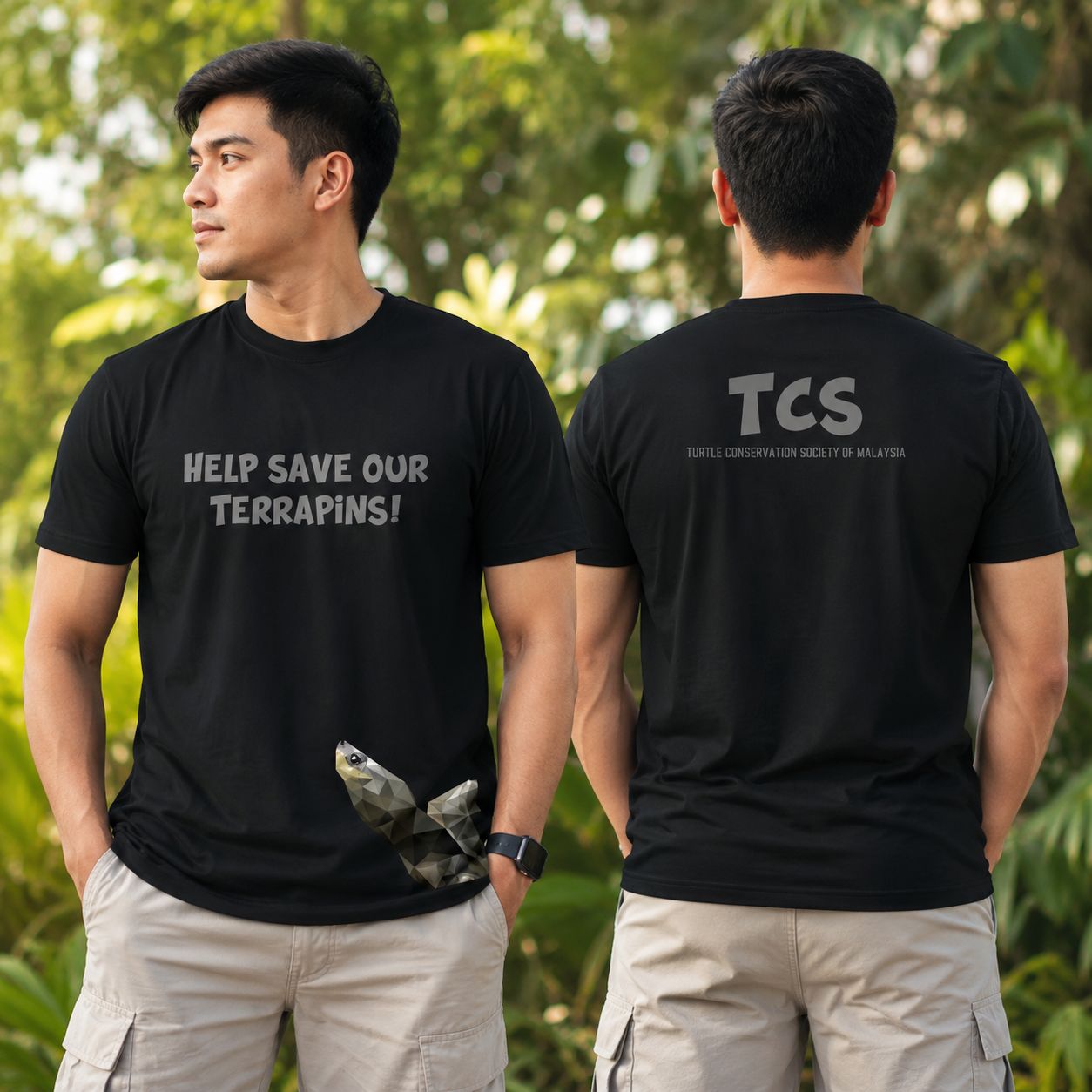 Black-Jersey Microfiber Tshirt - model Help Save Our Terrapin | Black-Unisex Short Sleeve Jersey Microfiber - Image 1